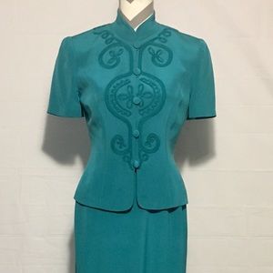 Maggy London Green 100% Silk 2 Piece Dress Women 4